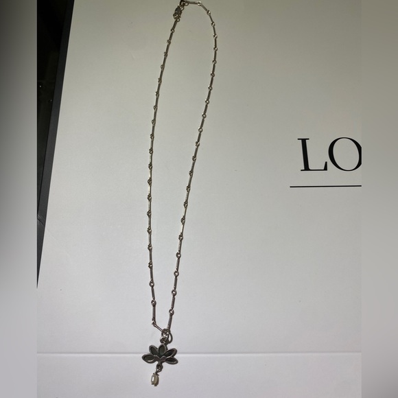 Sterling silver vintage lotus necklace with pearl drop, made in Italy - Picture 4 of 5